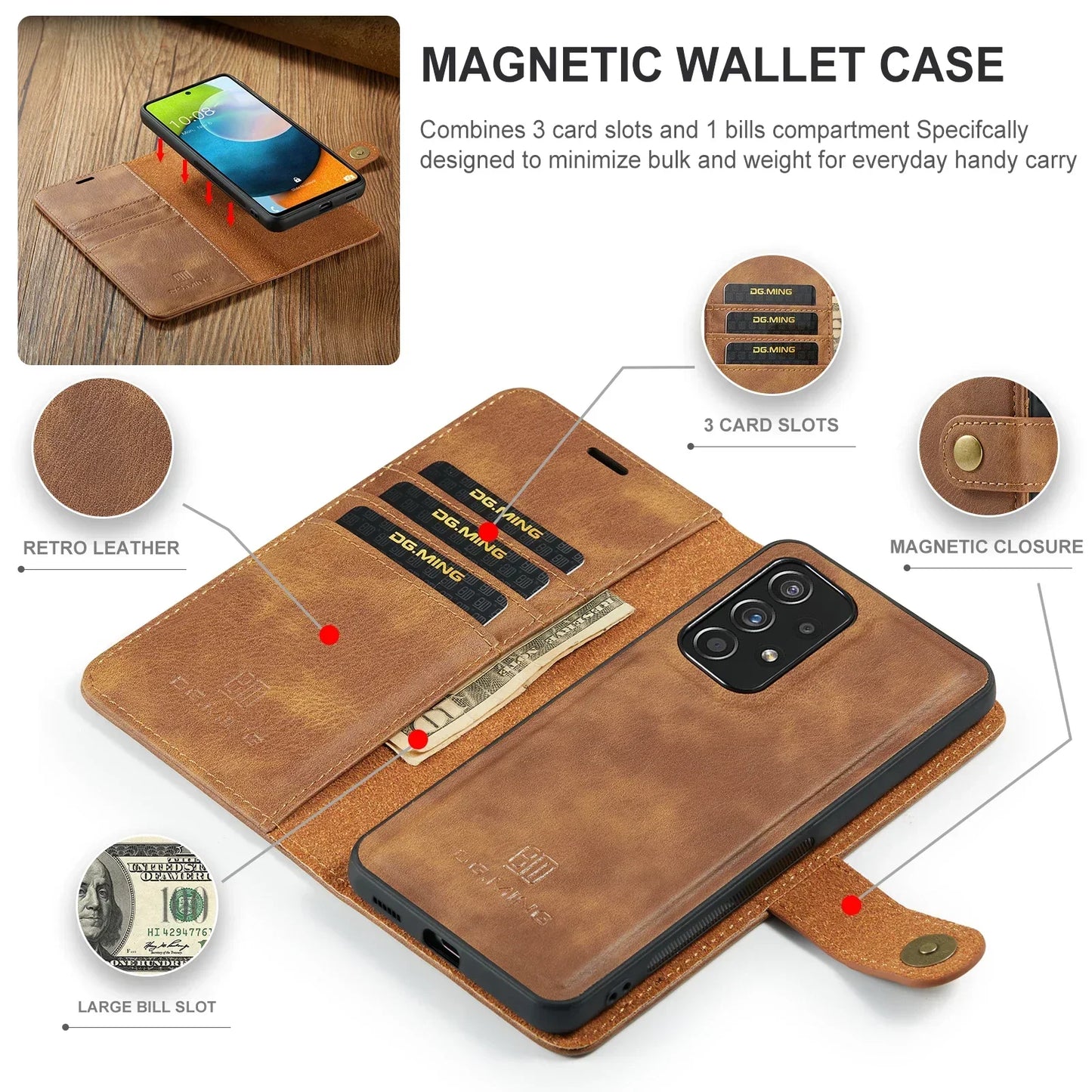 Detachable Magnetic Leather Wallet Case for Samsung Galaxy
