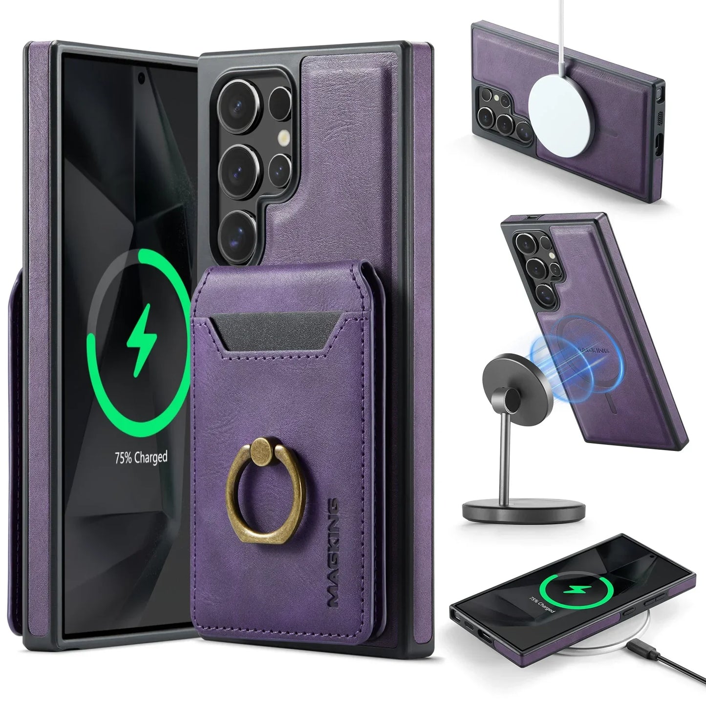 Detachable Magnetic Leather Wallet Case with Card Holder for Samsung