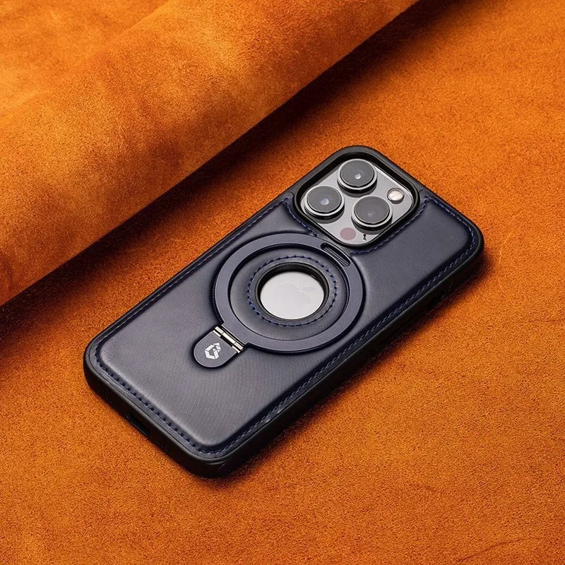 Magnetic Leather Phone Case with Ring Kickstand for iPhone