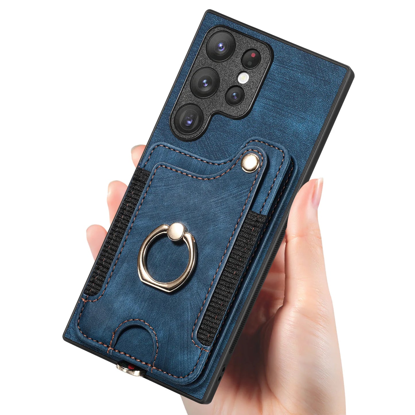 Leather Wallet Phone Case with Ring Holder for Samsung