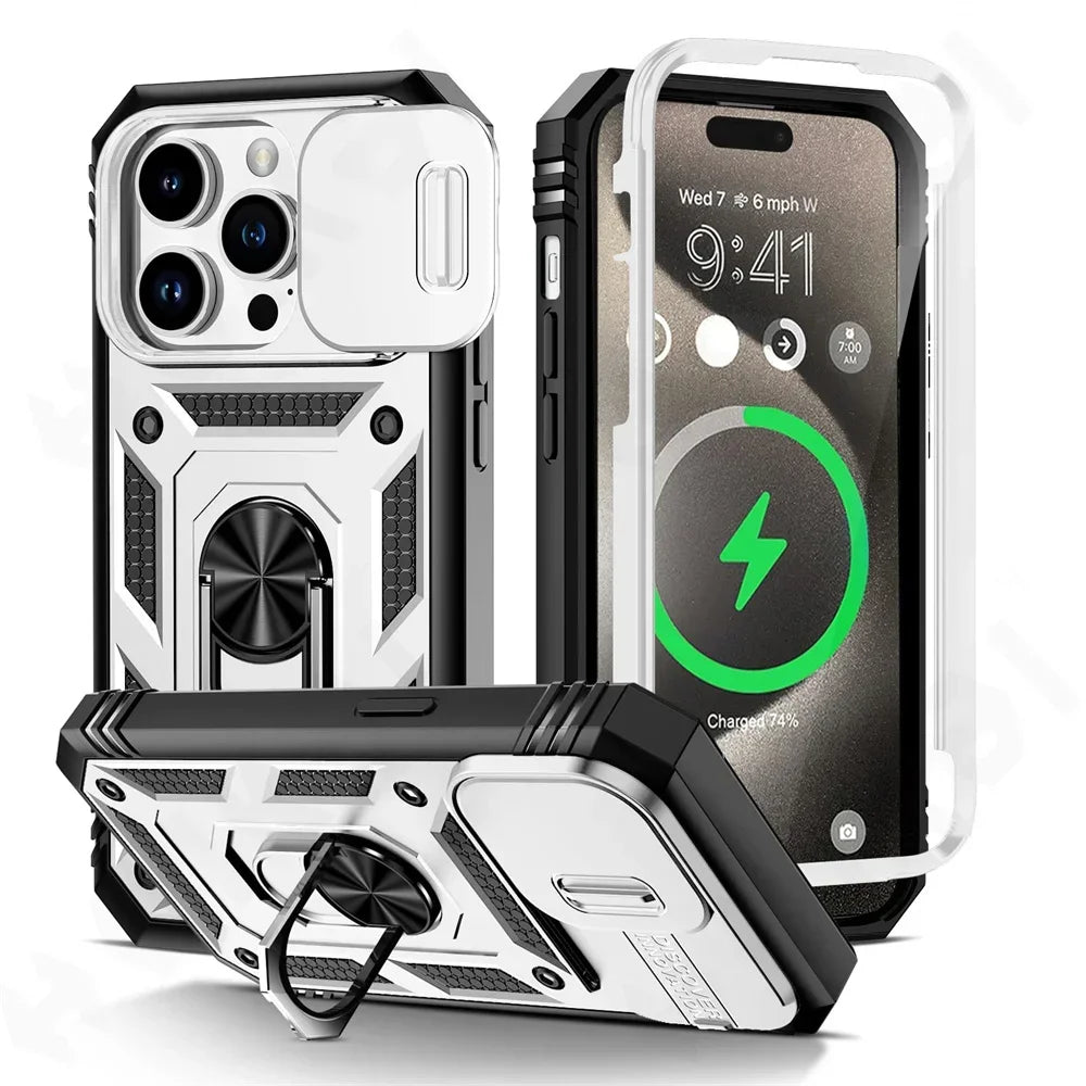 Military Armor iPhone Case with Camera Slide & 360° Stand