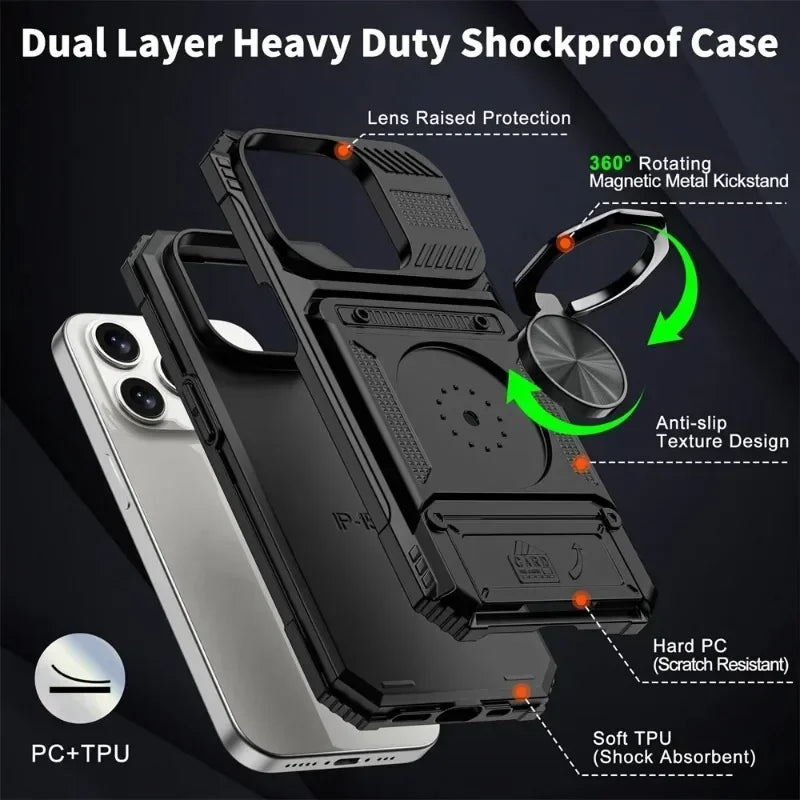 Magnetic iPhone Wallet Case with Ring Kickstand