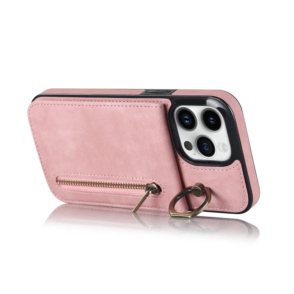 Zipper Wallet Leather Phone Case with Card Holder Kickstand