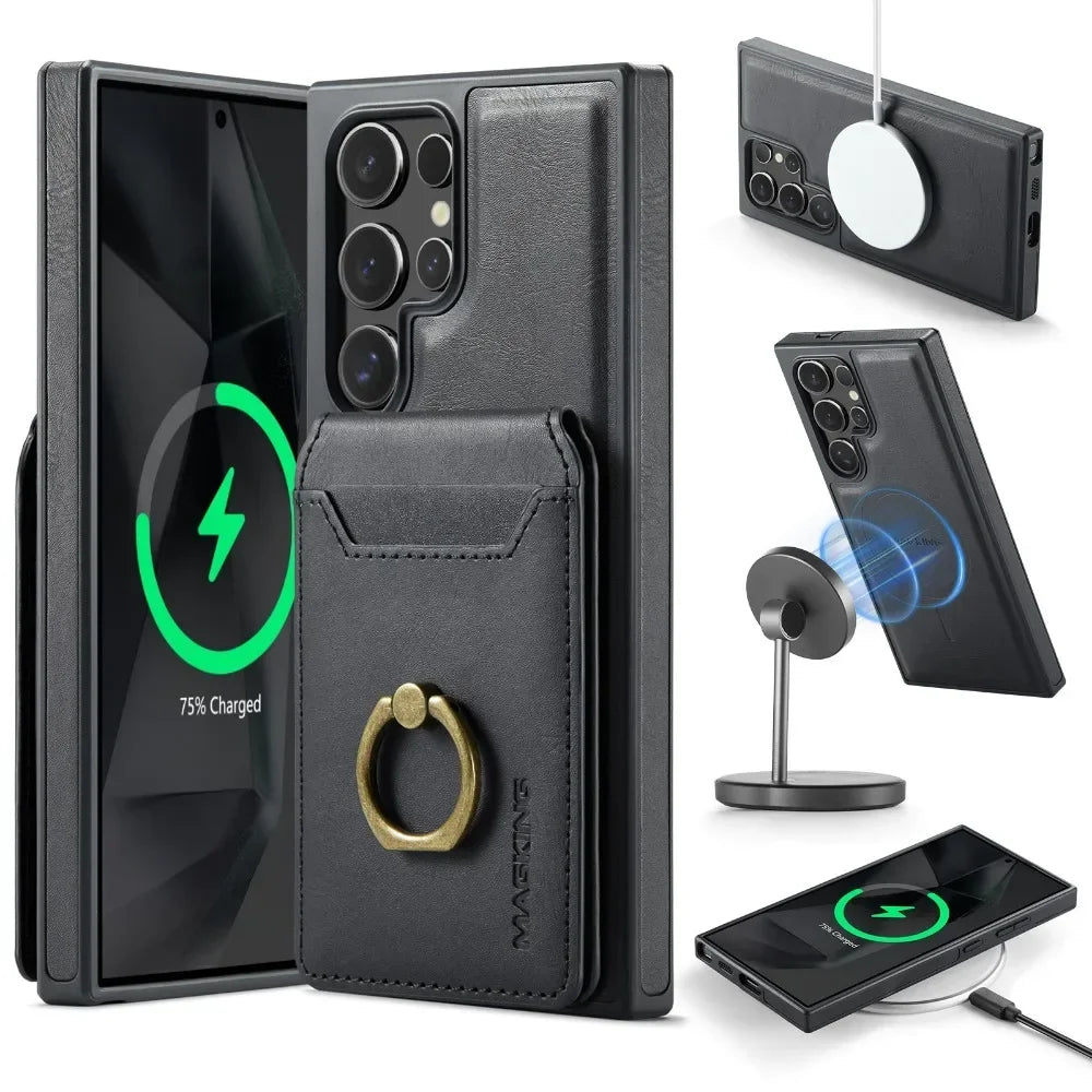 Detachable Magnetic Leather Wallet Case with Card Holder for Samsung