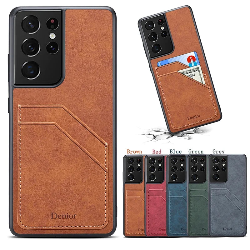 Luxury Leather Samsung Case with Card Holder & Stand