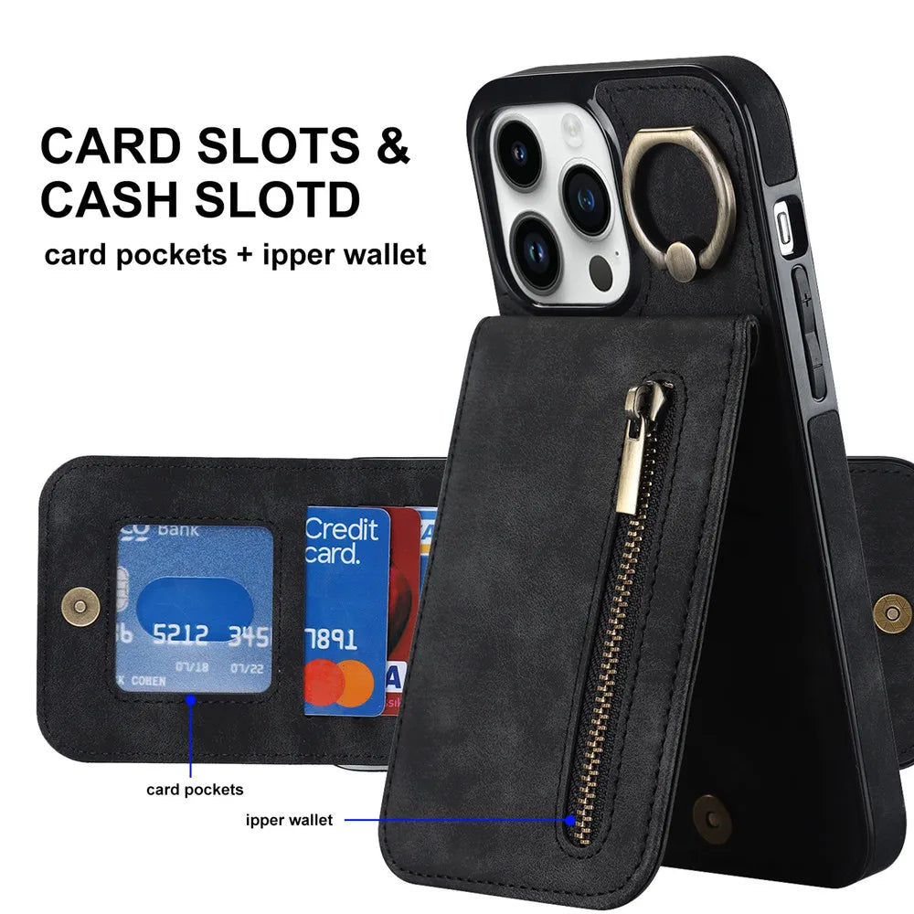 Zipper Wallet Leather Phone Case with Card Holder Kickstand