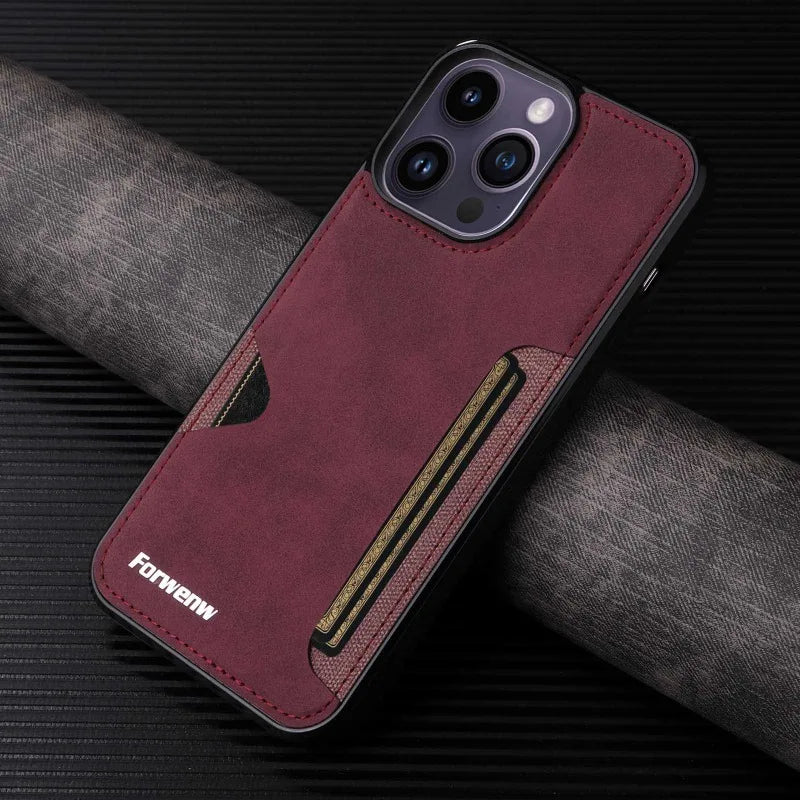 Retro Card Holder Leather Case for iPhone - CaseifyTrend