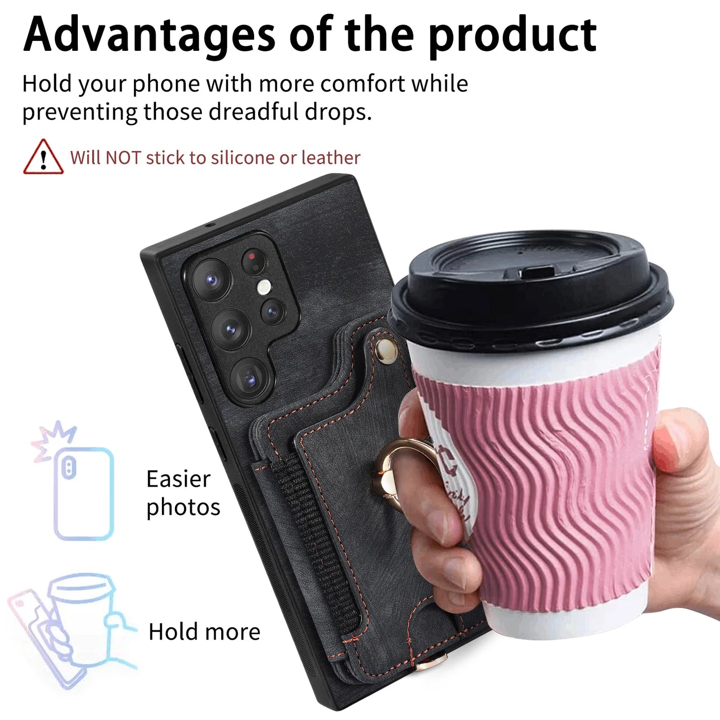 Leather Wallet Phone Case with Ring Holder for Samsung