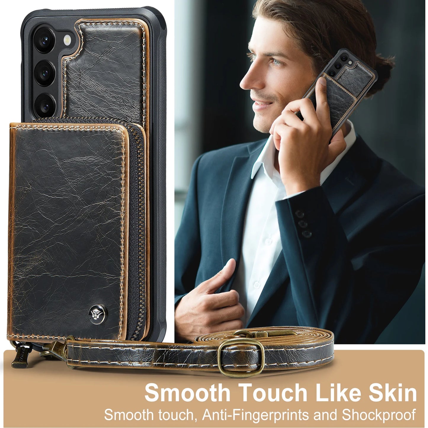 Crossbody Leather Wallet Case with Card Slots for Samsung