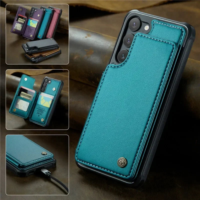 Leather Magnetic Wallet Phone Case with Pocket for Samsung