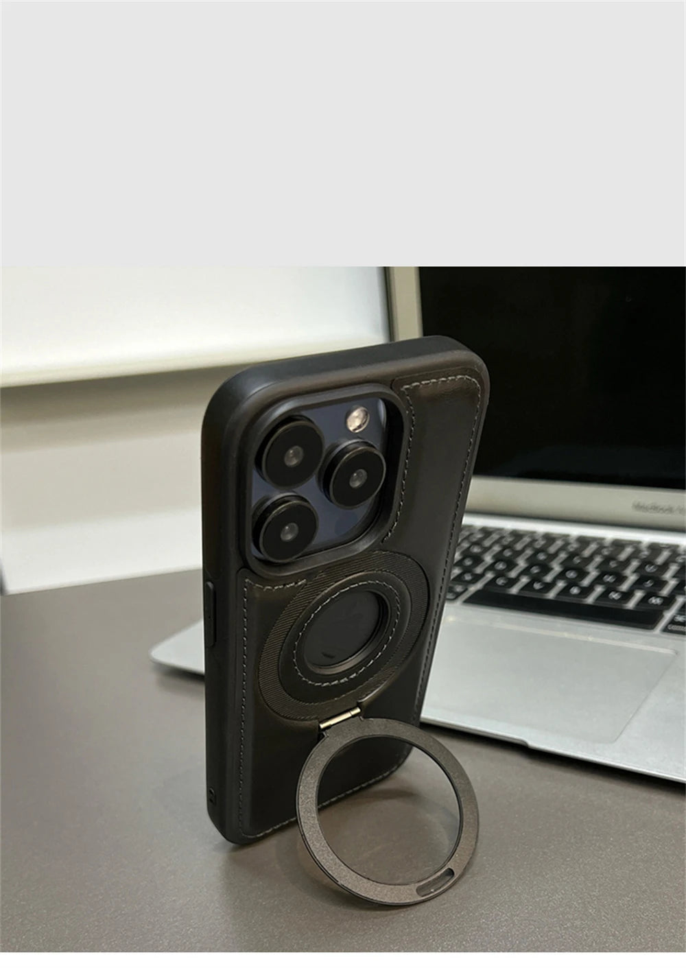 Luxury Magnetic Stand Ring PU Leather Case for iPhone - CaseifyTrend
