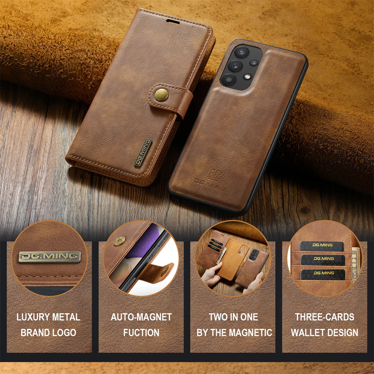 Detachable Magnetic Leather Wallet Case for Samsung Galaxy