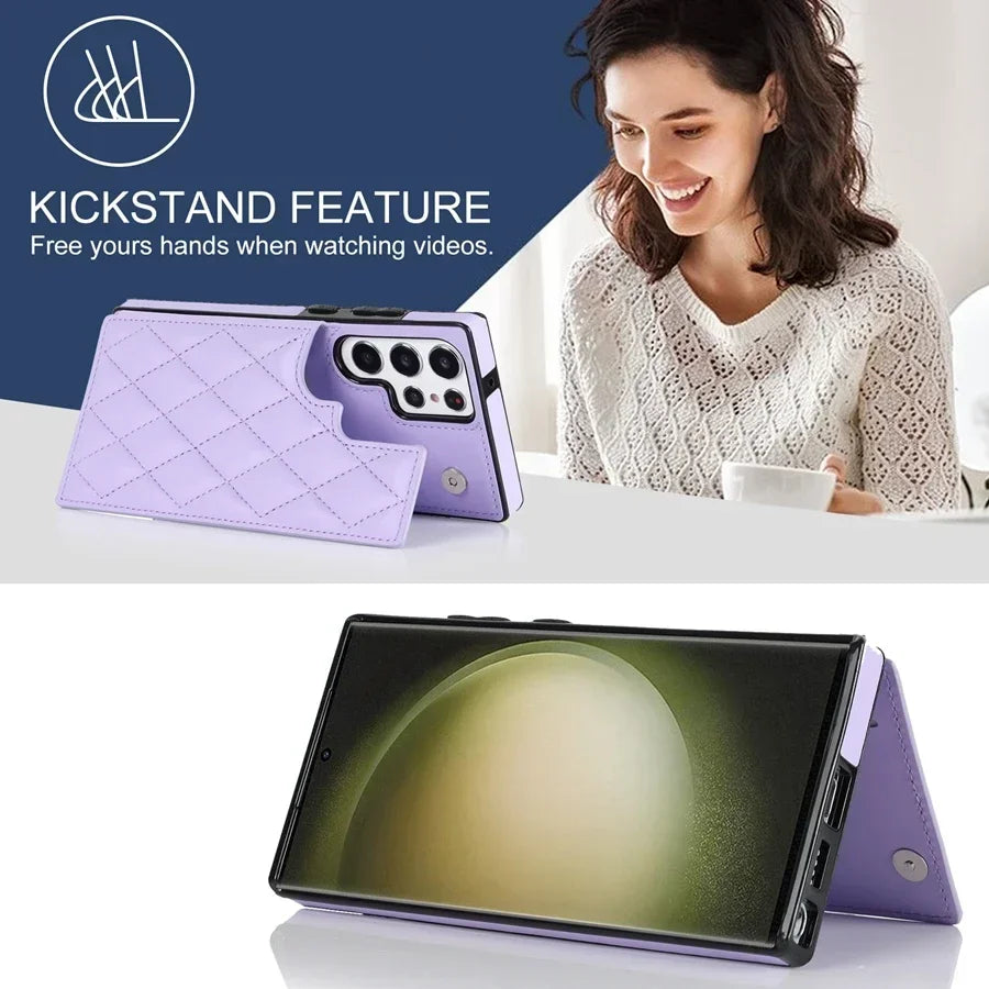 Wallet Flip Leather Case with Double Button for Samsung