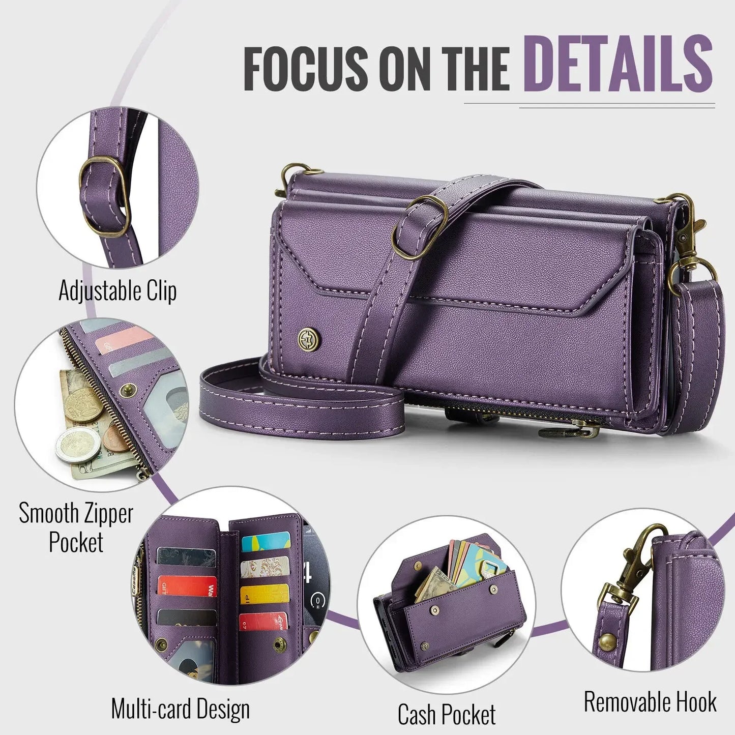 Crossbody Wallet Phone Case with Card Holder for iPhone