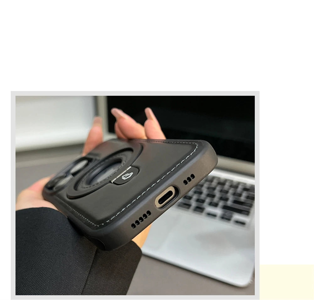 Luxury Magnetic Stand Ring PU Leather Case for iPhone - CaseifyTrend