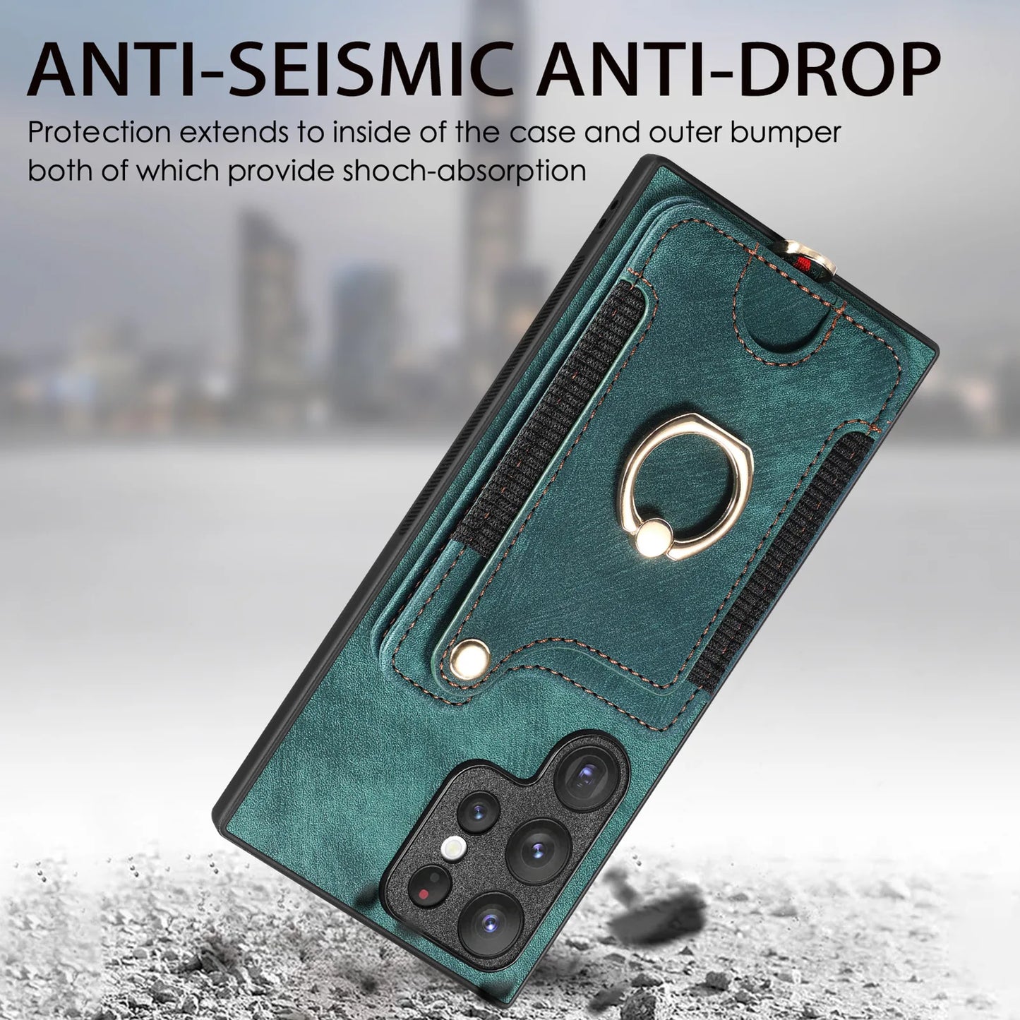 Leather Wallet Phone Case with Ring Holder for Samsung