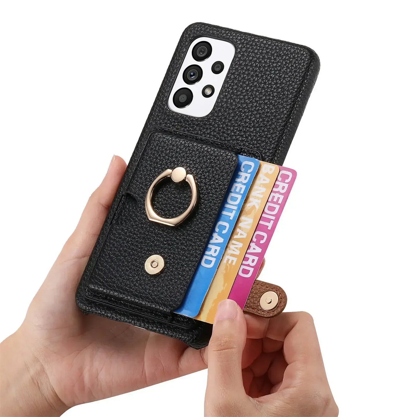 Leather Wallet Phone Case with Ring for Samsung Galaxy Series