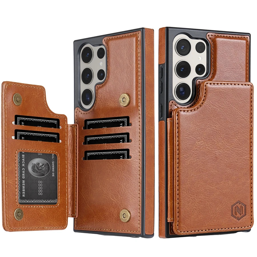 Wallet Magnetic RFID Leather Case with Card Slots for Samsung