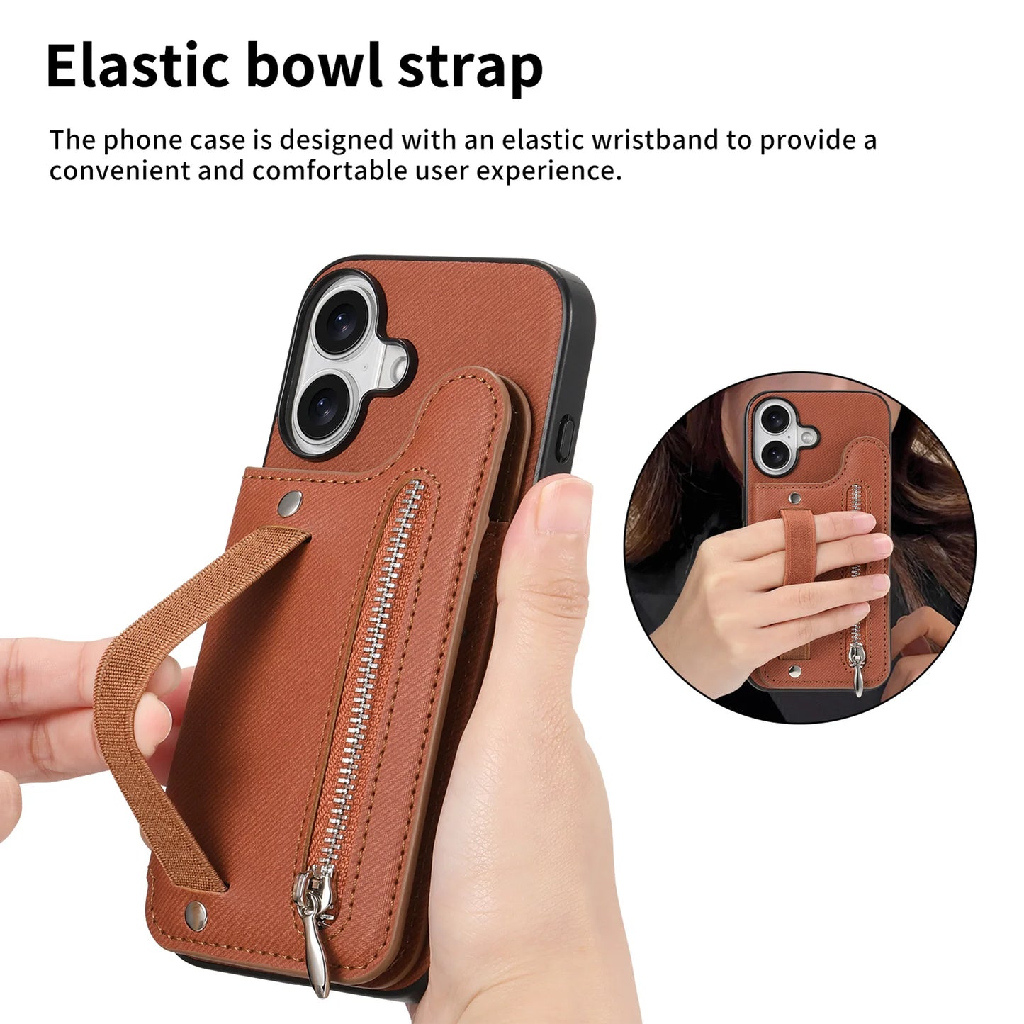 Leather Wallet Phone Case with Wrist Strap and Card Holder