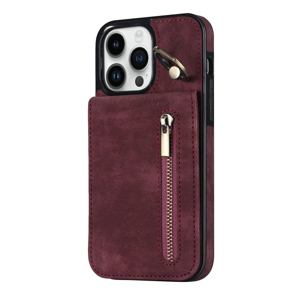 Zipper Wallet Leather Phone Case with Card Holder Kickstand