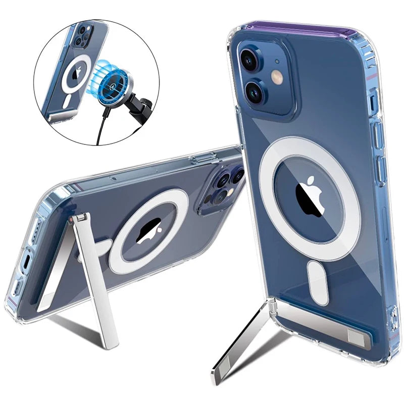 Clear Magnetic Phone Case with Kickstand for iPhone