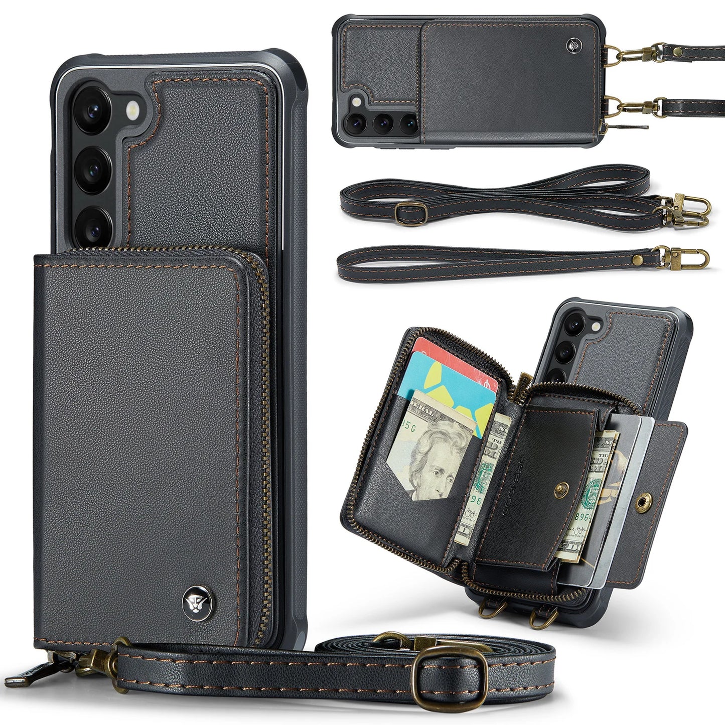 Crossbody Leather Wallet Case with Card Slots for Samsung