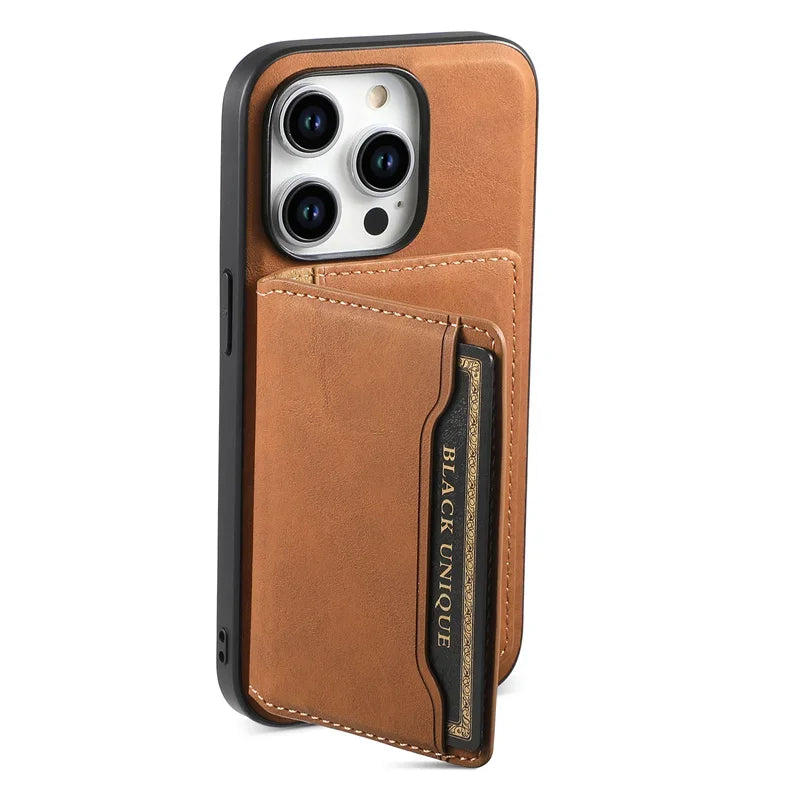 Retro Leather Wallet Case with MagSafe & Card Holder for iPhone