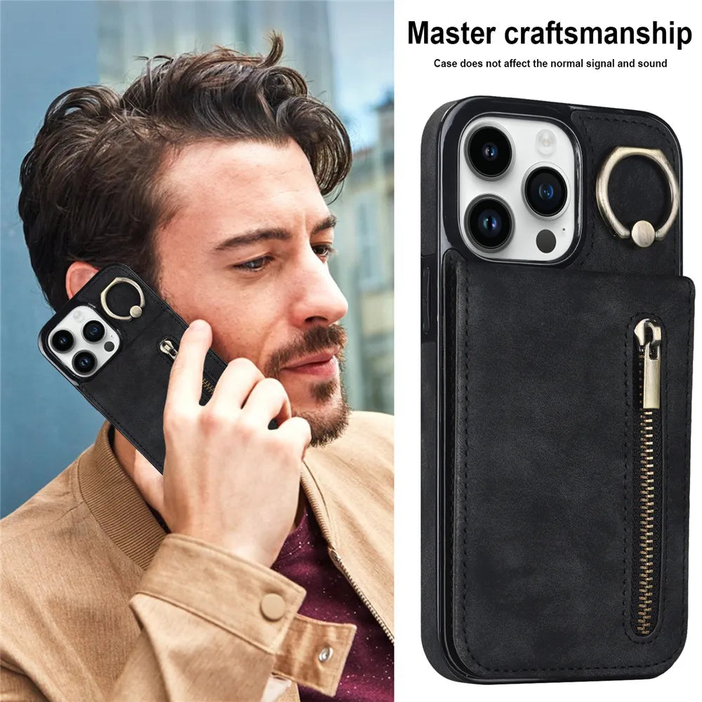 Zipper Wallet Leather Phone Case with Card Holder Kickstand