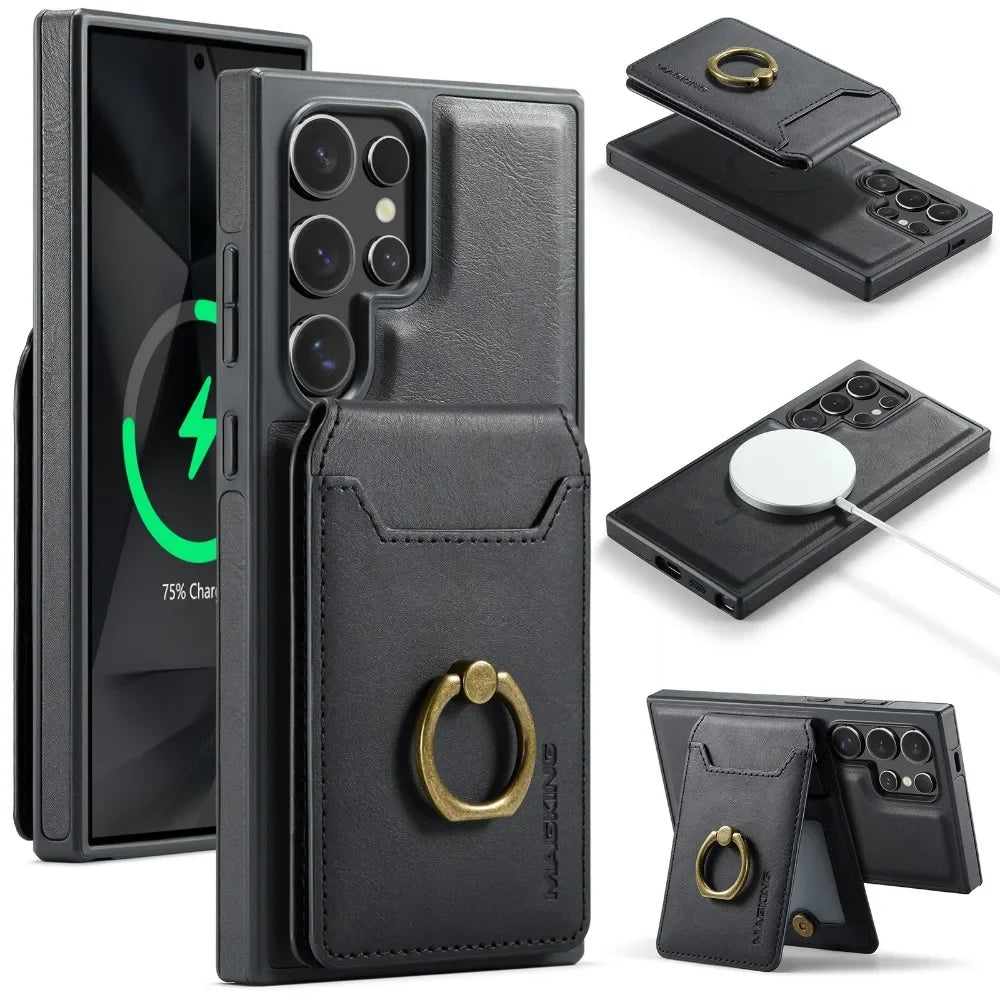 Detachable Magnetic Leather Wallet Case with Card Holder for Samsung