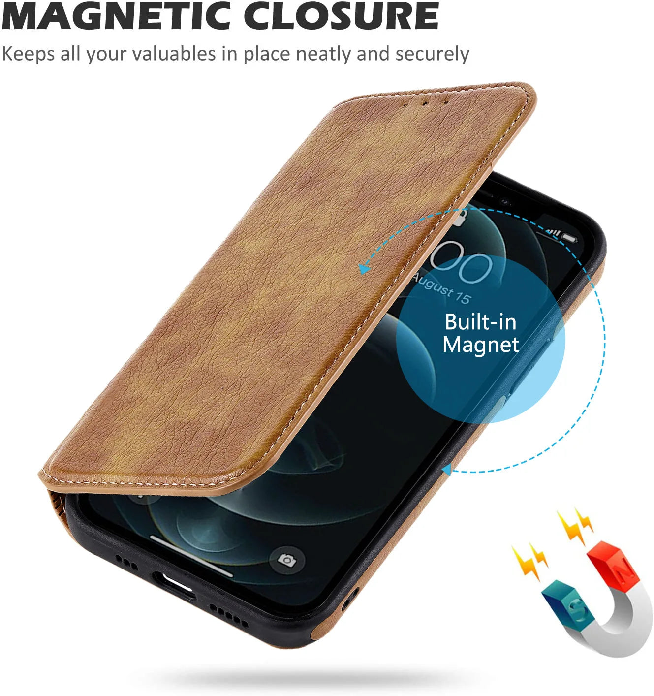 Magnetic Leather Wallet Case with RFID Blocking for iPhone
