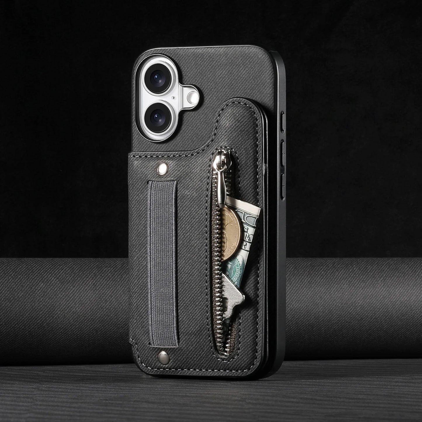 Leather Wallet Phone Case with Wrist Strap and Card Holder