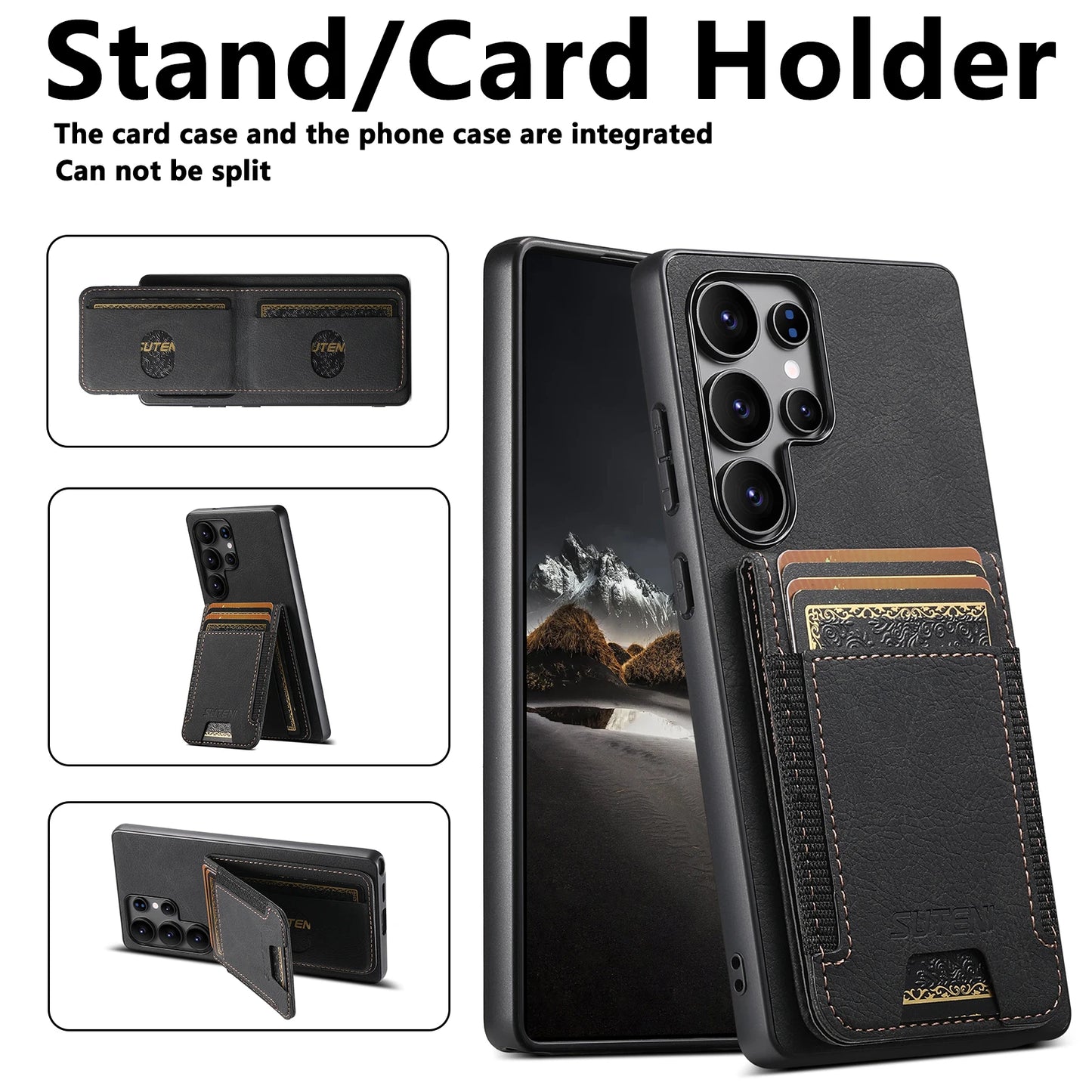 Luxury PU Leather Card Holder Stand Case for Samsung