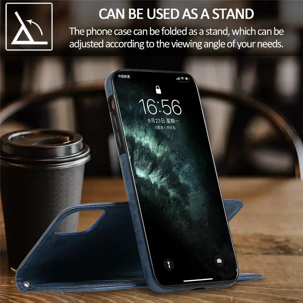 Luxury Leather Flip Wallet Card Case for iPhone