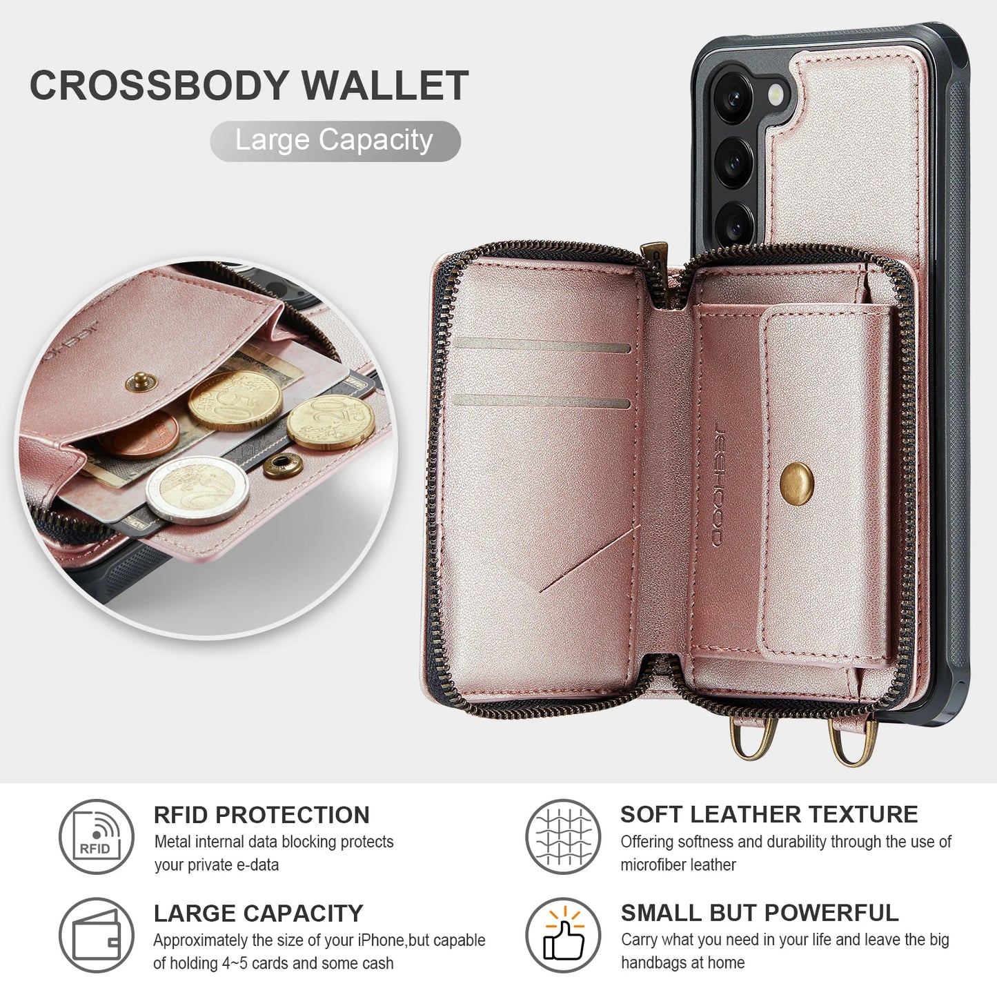 Crossbody Leather Wallet Case with Card Slots for Samsung