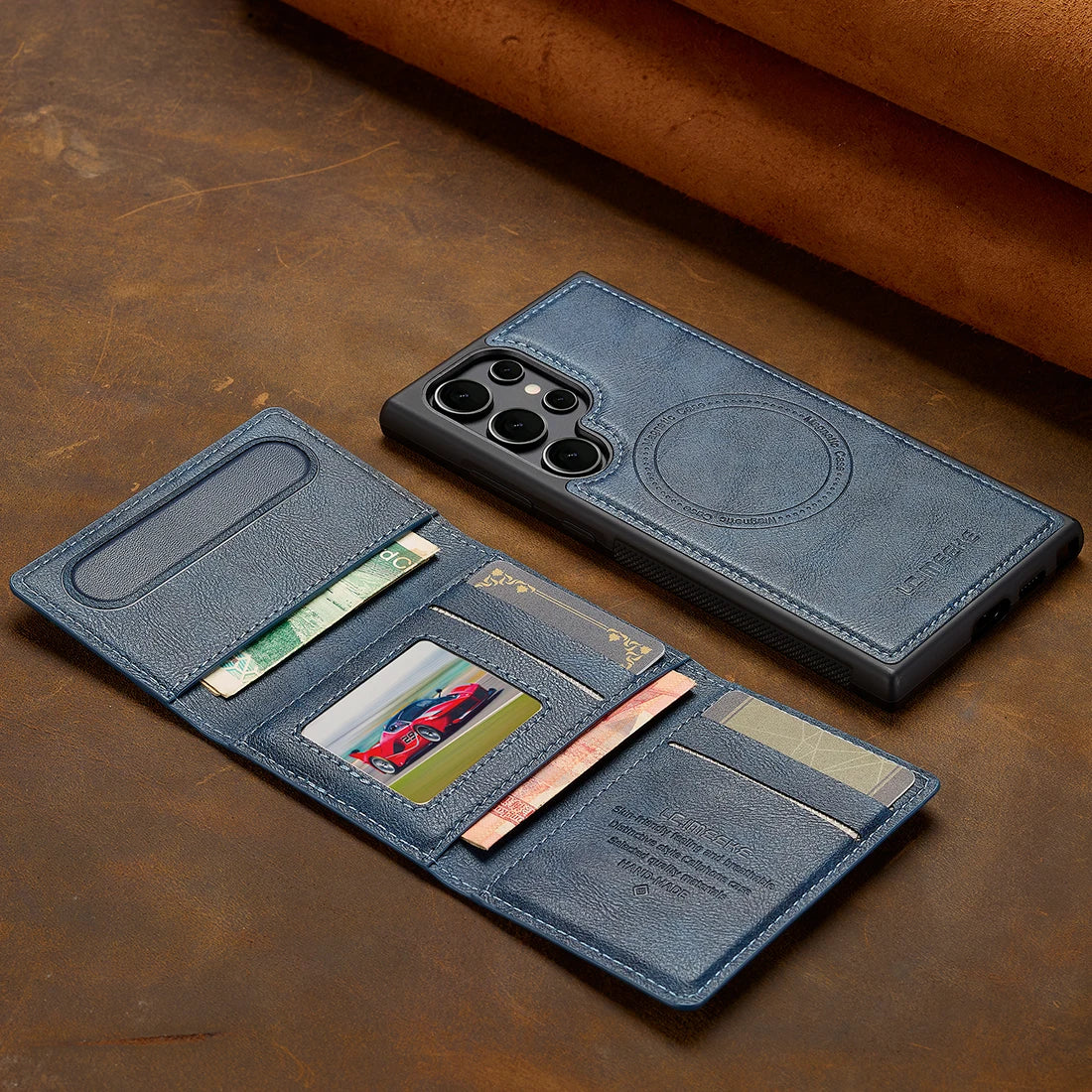 Magnetic Leather Wallet Case with Card Pocket for Samsung