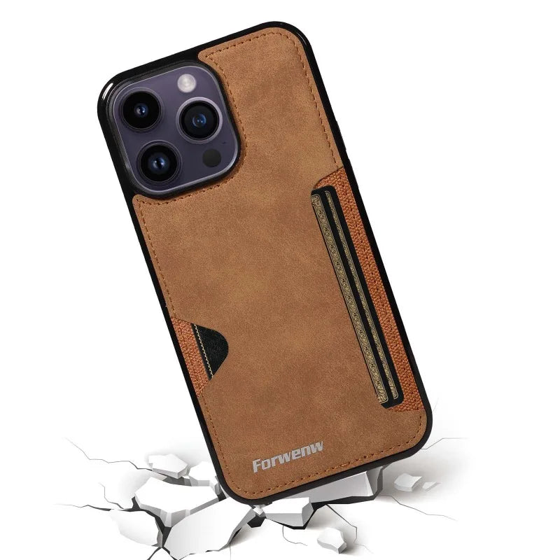 Retro Card Holder Leather Case for iPhone - CaseifyTrend