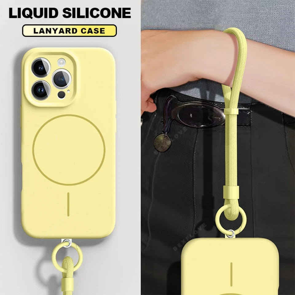 MagSafe Silicone iPhone Case with Adjustable Lanyard Strap
