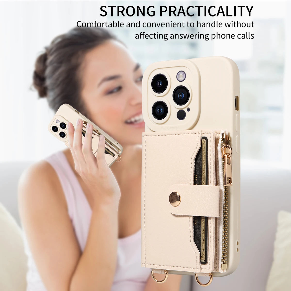 Leather Crossbody Phone Case with Mirror Wallet