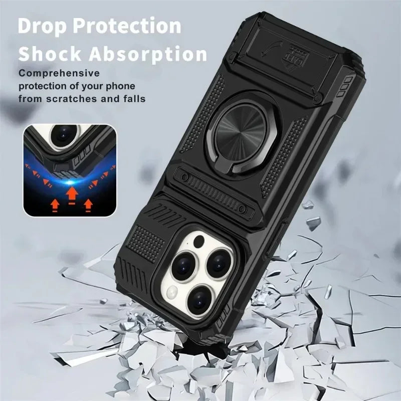 Magnetic iPhone Wallet Case with Ring Kickstand