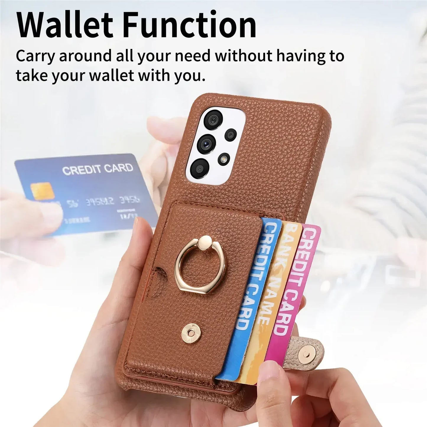 Leather Wallet Phone Case with Ring for Samsung Galaxy Series