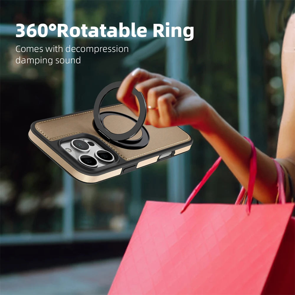 MagSafe Leather iPhone Case with 360° Rotating Holder