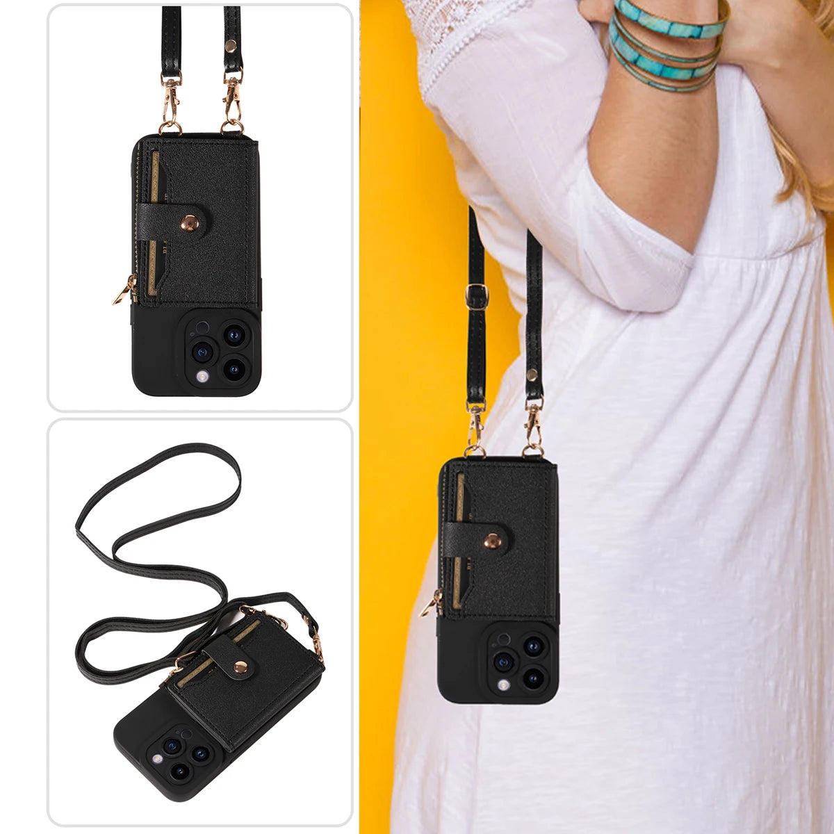 Leather Crossbody Phone Case with Mirror Wallet