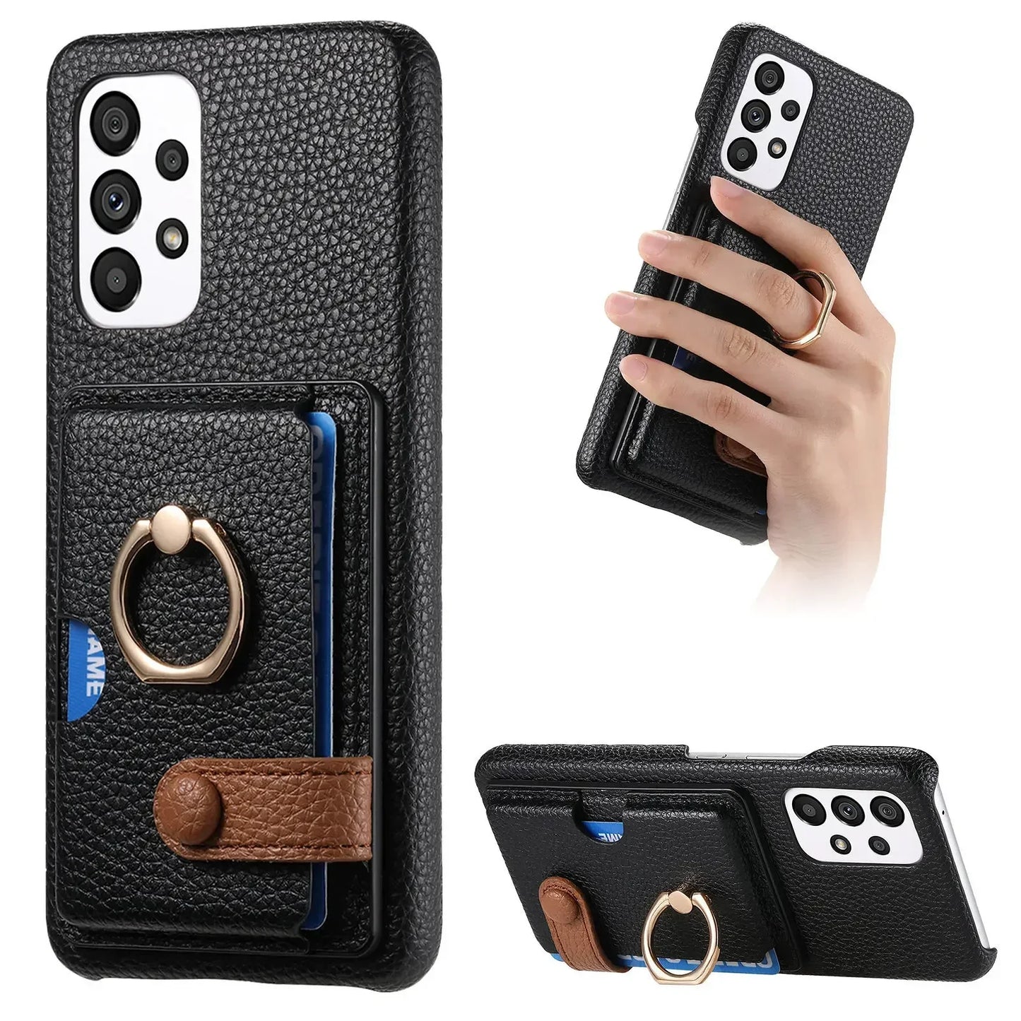 Leather Wallet Phone Case with Ring for Samsung Galaxy Series