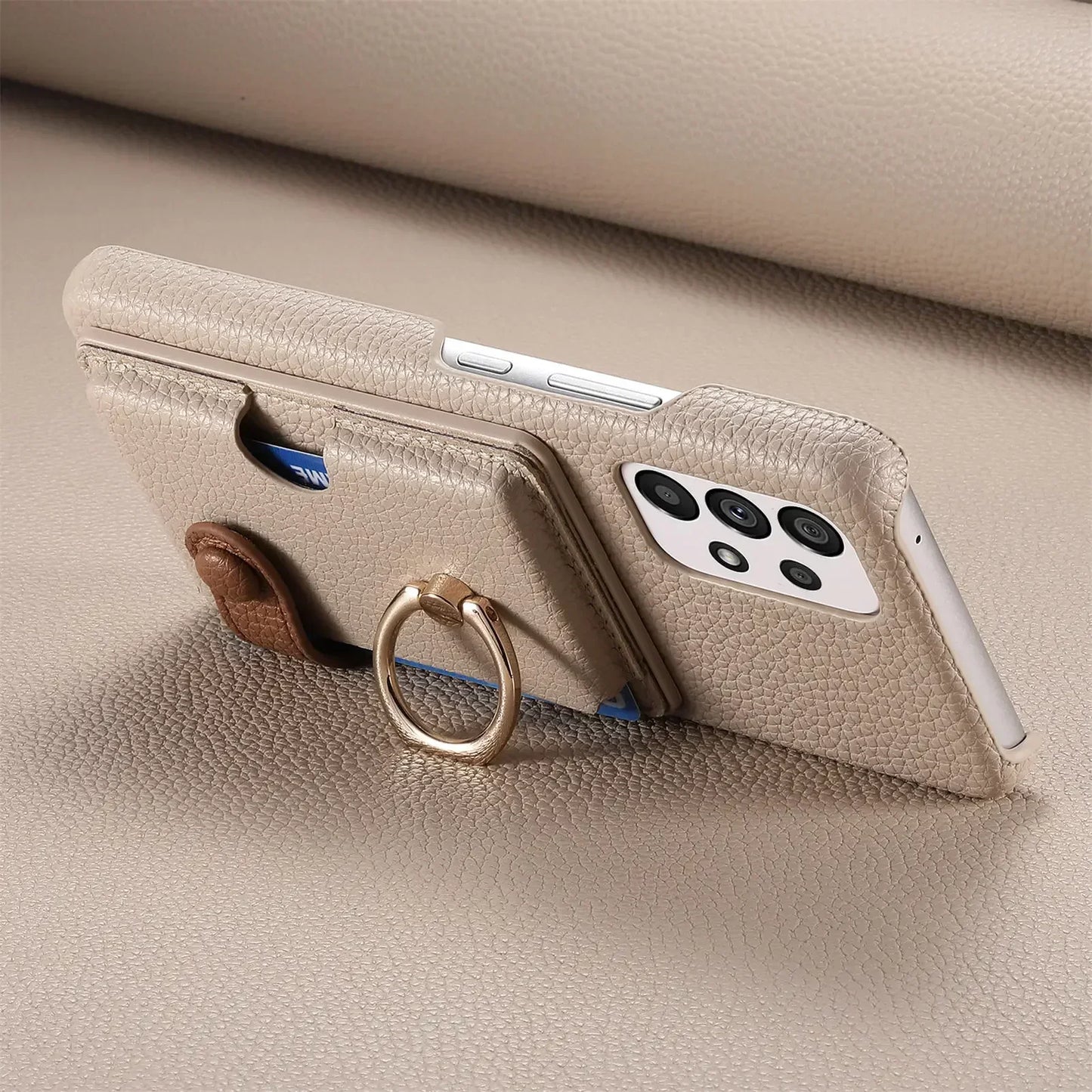 Leather Wallet Phone Case with Ring for Samsung Galaxy Series