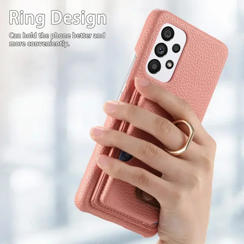 Leather Wallet Phone Case with Ring for Samsung Galaxy Series
