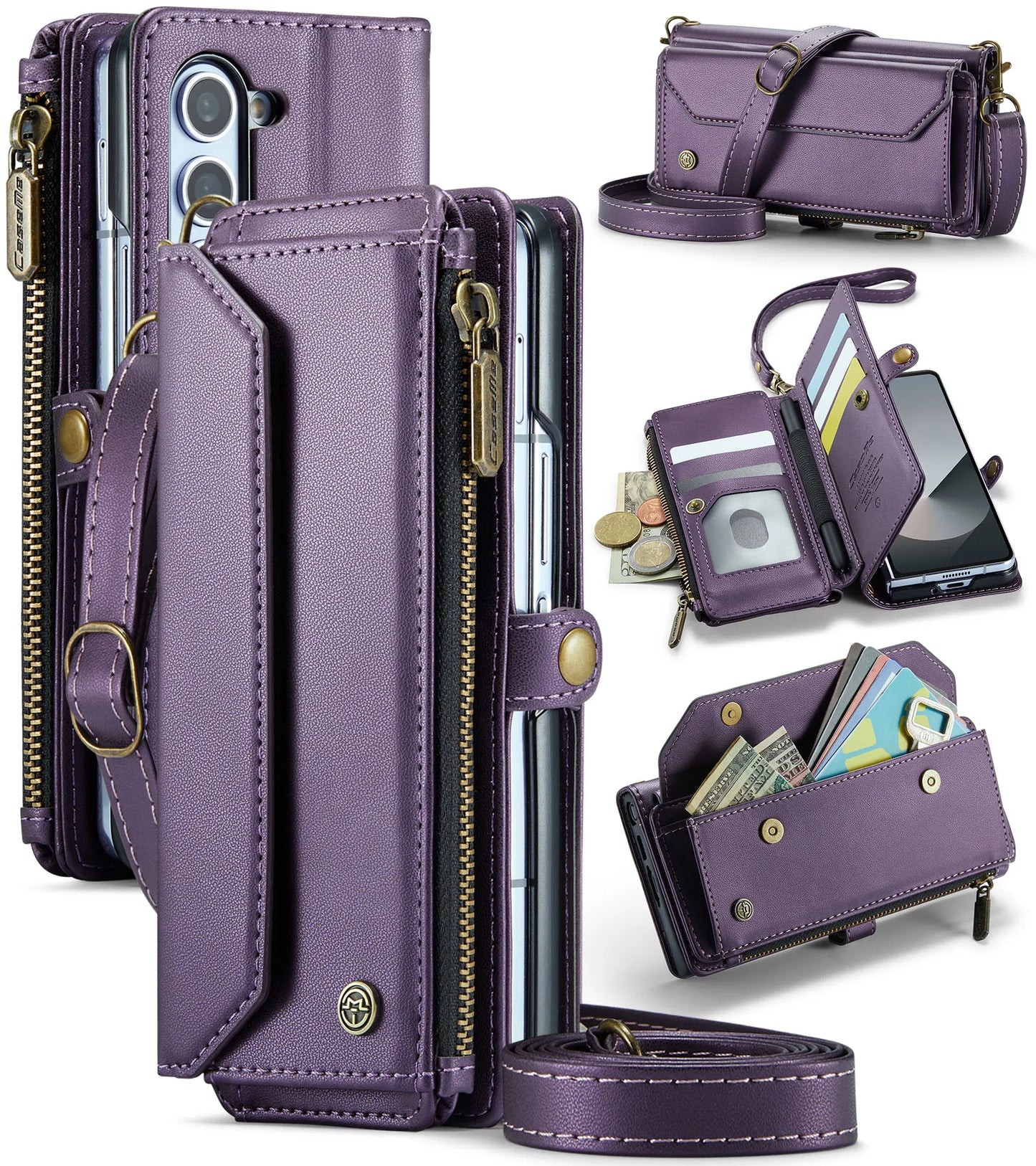 PU Leather Wallet Case with Strap & Card Holder for Galaxy Z Fold