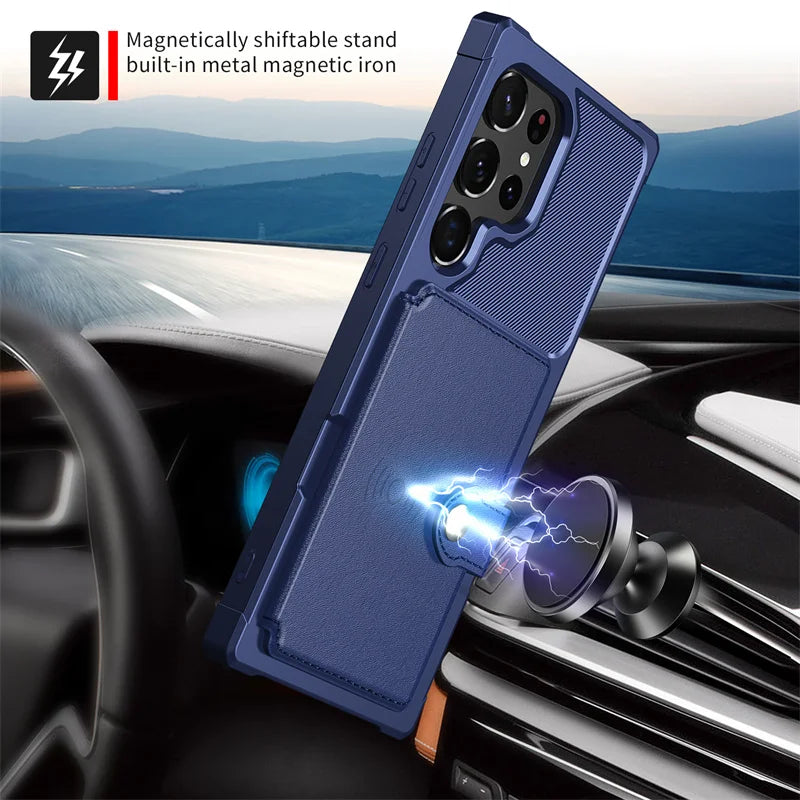 Magnetic Wallet Phone Case with Card Slot for Samsung Galaxy