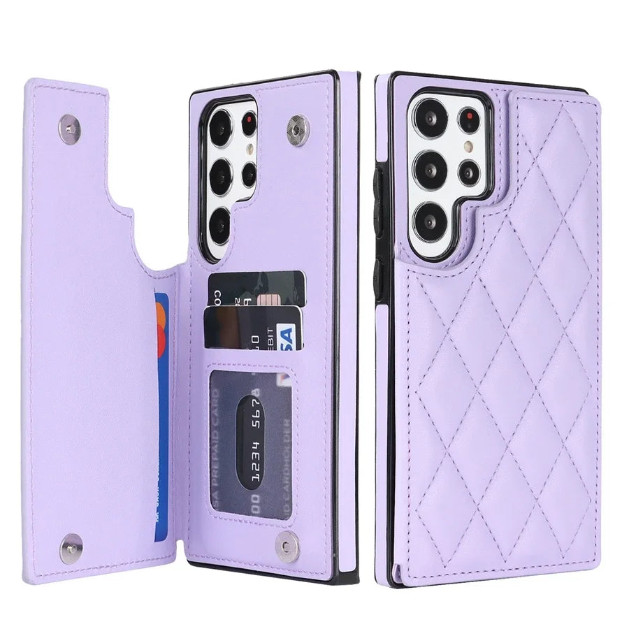 Wallet Flip Leather Case with Double Button for Samsung