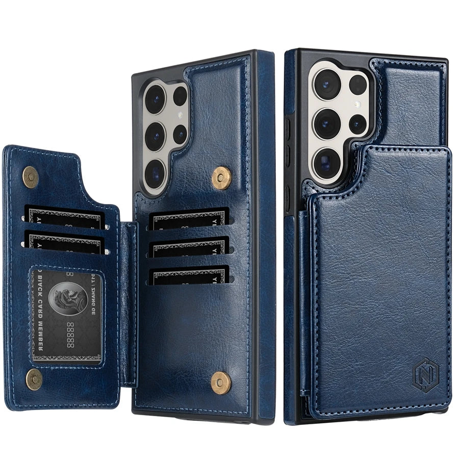 Wallet Magnetic RFID Leather Case with Card Slots for Samsung