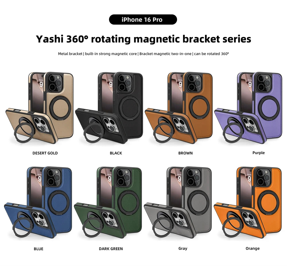 MagSafe Leather iPhone Case with 360° Rotating Holder